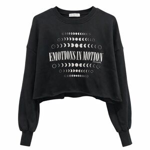 Revolve The Laundry Room Emotions In Motion Cropped Sweatshirt Small Black NWOT